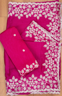 DRASHTI ART Embroidered Bollywood Chiffon Saree(Pink)