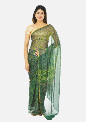 pk hub Printed Handloom Chiffon Saree(Green)