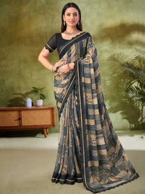 ANOUK Printed Bollywood Chiffon Saree(Grey)