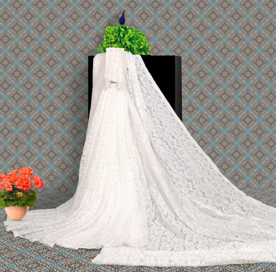 NEXA Self Design Bollywood Net Saree(White)