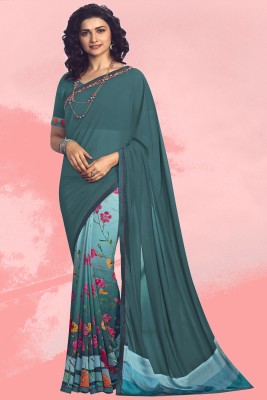 Gitanjali Fashions Floral Print Bollywood Georgette Saree(Light Blue)