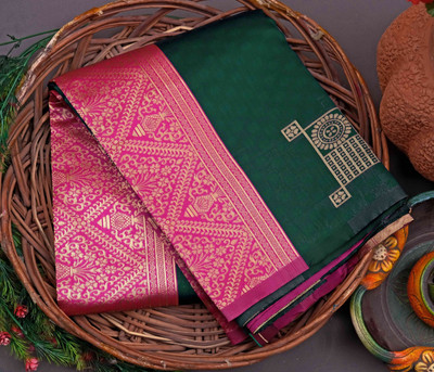 FABART CRETION Woven Kanjivaram Pure Silk Saree(Green)