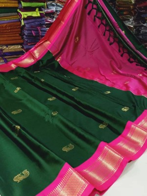 Fab Silk Embroidered Mysore Cotton Silk Saree(Green, Pink)