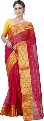 SUBHO SAREE CENTRE Woven, Embellished Tant Pure Cotton Saree(Gold, Red)