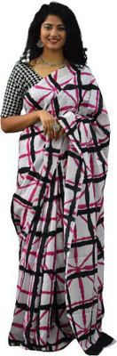 Tropwear Printed Ikkat Pure Cotton Saree(White)