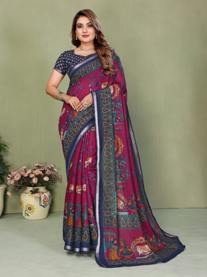 Sarly Printed Bollywood Cotton Blend Saree(Magenta)