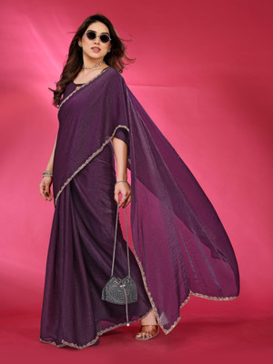Margi Designers Solid/Plain Bollywood Chiffon Saree(Purple)