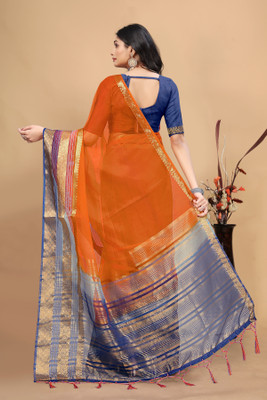Aarunika Bhagwati Solid/Plain Bollywood Organza Saree(Orange)