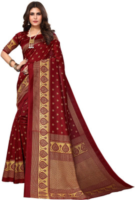 RENSILAFAB Printed Daily Wear Art Silk Saree(Maroon)