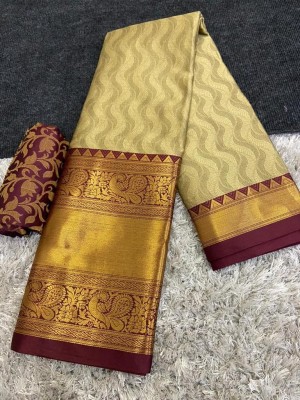 SHWENILA Woven Daily Wear Cotton Silk Saree(Beige, Brown)