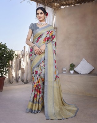 YOSHA TRENDZ Floral Print Bollywood Art Silk Saree(Grey)