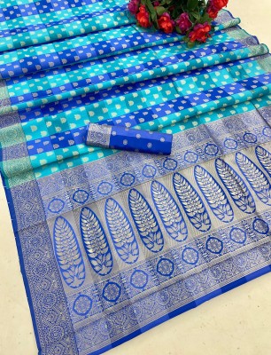 AAGIRI Self Design, Floral Print, Embellished, Woven, Applique Banarasi Jacquard, Art Silk Saree(Blue)