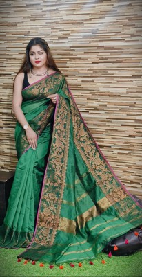 Bong ButiQ Floral Print Handloom Handloom Cotton Silk Saree(Green)