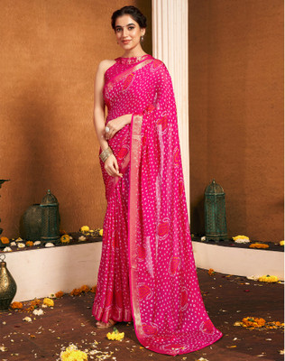 Satrani Printed, Woven, Embellished Bollywood Chiffon Saree(Pink)