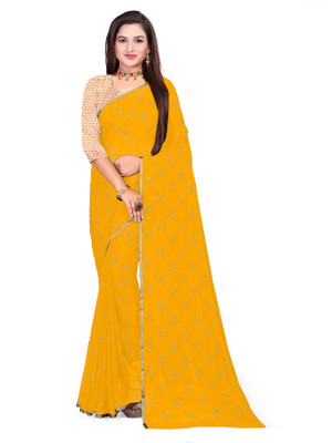 HouseOfCommon Printed Bollywood Chiffon Saree(Yellow)