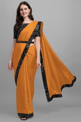 A SALES Self Design Bollywood Silk Blend Saree(Mustard)