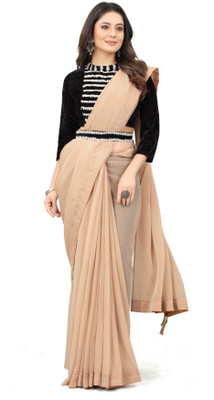 fentik.com Embroidered Bollywood Lycra Blend Saree(Orange)
