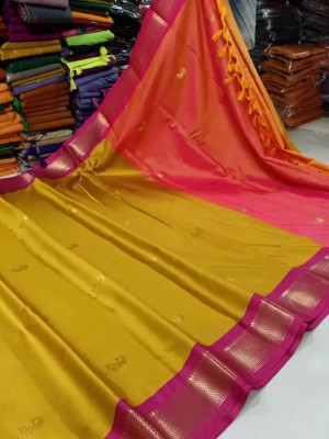 Suwarna Ent Woven Paithani Cotton Silk Saree(Beige)