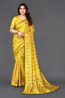 SARETRA MALL Geometric Print, Printed Daily Wear Cotton Linen Saree(Yellow)