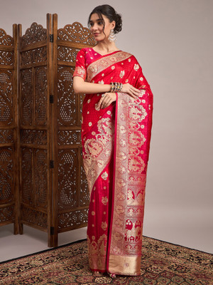 Divastri Printed Banarasi Silk Blend Saree(Red)