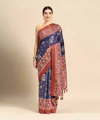 Divastri Digital Print Patola Art Silk Saree(Dark Blue)