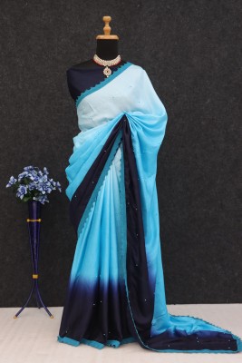 FabFinds Dyed Bollywood Cotton Silk Saree(Blue)