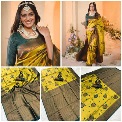 GSTISHVAM tEXTILE Woven Banarasi Art Silk Saree(Purple, Beige)