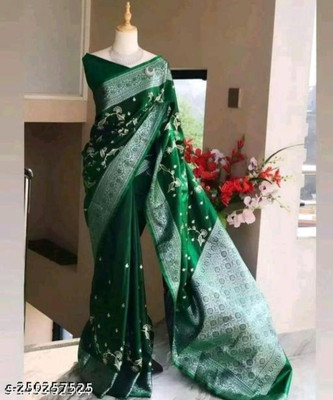 Banaras silk palace Embroidered Banarasi Satin Saree(Green)