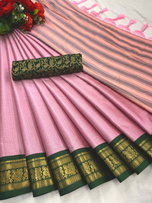 Juhi Collection Embellished Dharmavaram Cotton Silk Saree(Pink)