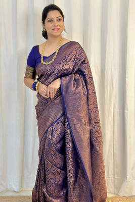 AVANTIKA FASHION Woven Kanjivaram Pure Silk, Art Silk Saree(Blue)
