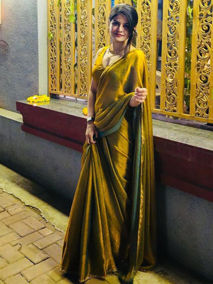 FEBART CREATION Solid/Plain Bollywood Chiffon Saree(Yellow)