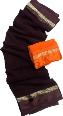 ELEGENCE FAB Solid/Plain Bollywood Viscose Rayon Saree(Brown, Orange)
