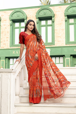 VIBHAGYAA Printed Bollywood Georgette Saree(Maroon)
