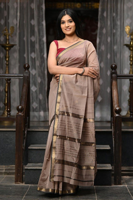 Very Much Indian Woven Maheshwari Cotton Silk Saree(Grey)