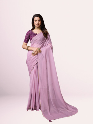 Lapetiya Clothing Self Design, Solid/Plain Bollywood Georgette Saree(Pink)