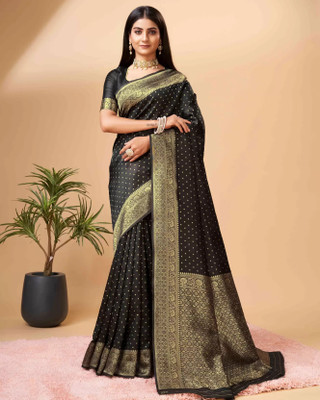 DHAYNAAND REEWA FASHION Woven Banarasi Jacquard Saree(Black)