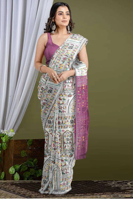 HouseOfCommon Printed Handloom Cotton Silk Saree(Yellow)