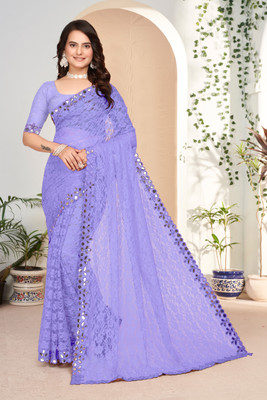 MAA CREATION Embellished Bollywood Net Saree(Light Blue)