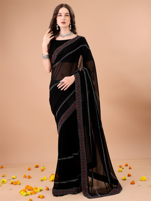 Leelavati Embroidered, Embellished Bollywood Georgette Saree(Black)
