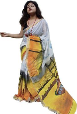cloud vastra Hand Painted Jamdani Pure Cotton Saree(Multicolor)