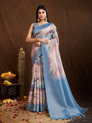 MANTROTSAV Digital Print Bollywood Tissue Saree(Blue)