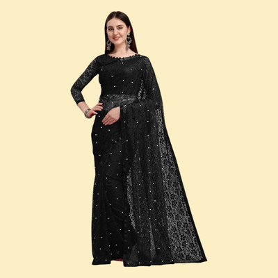 NORAFLEXx Self Design Bollywood Net Saree(Black)