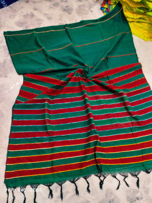PARTHA BISWAS Self Design Handloom Cotton Blend Saree(Green)