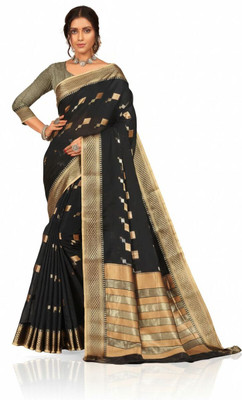 Kalindri Woven Kota Doria Cotton Silk Saree(Black)