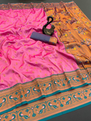 GATISHVAM TEXTILE Woven Paithani Art Silk Saree(Pink)