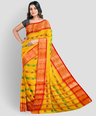 Maa saroda saree Ghar Self Design Tant Cotton Blend Saree(Blue)