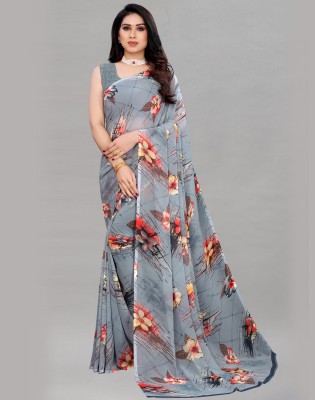 Divastri Floral Print, Printed Daily Wear Georgette Saree(Grey, Multicolor)