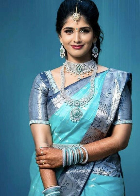 Bansari Textiles Woven Bollywood Art Silk Saree(Light Blue)