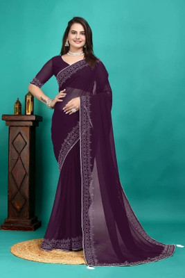 labholotux Embellished Bollywood Georgette Saree(Purple)