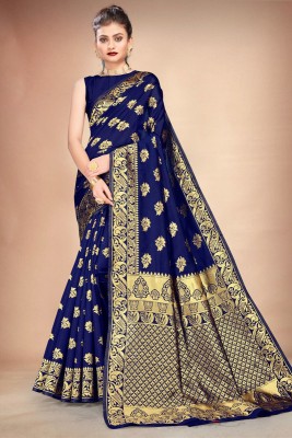 Lilots Woven Banarasi Silk Blend Saree(Dark Blue)